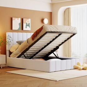 Full size Upholstered Platform bed with a Hydraulic Storage System - White(OLD SKU: LP000111AAK)