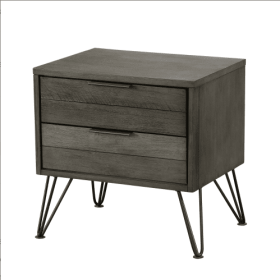 Contemporary Three-Tone Gray Finish Nightstand Perched Atop Metal Legs Acacia Veneer Modern Bedroom Furniture