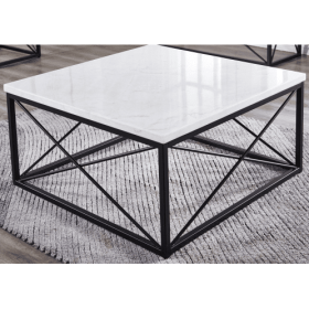 Skyler - White Marble Top Square - White