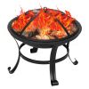 Outdoor 22 Inch Round Fire Pit, 5 Piece Set, Curved Iron Outdoor Wood Burning Fire Pit Terrace BBQ Camping Fire Pit with BBQ Backyard Poolside, Black