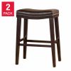 26" Contemporary Upholstered Saddle Counter Stool with Nailhead Trim (Set of 2), Dark Brown