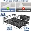 2 in Set Dish Drying Rack and Under Sink Organizer Rack, Large Dish Rack with Drainboard, 2 Tier Pull Out Cabinet Shelf for Kitchen Storage