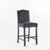 Set of 2, 27" Upholstered Counter Height Barstools with Nailhead Trim, Dark Charcoal and Walnut, Fabric