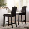 Set of 2, 27" Upholstered Counter Height Barstools with Nailhead Trim, Brown and Walnut, PU