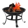 Outdoor 22 Inch Round Fire Pit, 5 Piece Set, Curved Iron Outdoor Wood Burning Fire Pit Terrace BBQ Camping Fire Pit with BBQ Backyard Poolside, Black