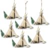 5x3.5x4" Cardboard Lited Tent Ornament, Decorative Hanging Christmas Tree Ornaments for Holiday Party Decorations, Set of 6