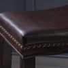 26" Contemporary Upholstered Saddle Counter Stool with Nailhead Trim (Set of 2), Dark Brown