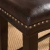 26" Contemporary Upholstered Saddle Counter Stool with Nailhead Trim (Set of 2), Dark Brown