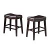 26" Contemporary Upholstered Saddle Counter Stool with Nailhead Trim (Set of 2), Dark Brown