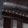 26" Contemporary Upholstered Saddle Counter Stool with Nailhead Trim (Set of 2), Dark Brown