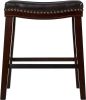 26" Contemporary Upholstered Saddle Counter Stool with Nailhead Trim (Set of 2), Dark Brown