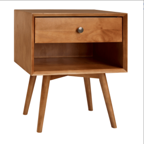 Mid-Century Modern Single-Drawer Solid Wood Nightstand Caramel