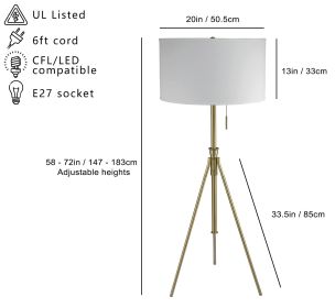 Adjustable Tripod Floor With KD Lampshade