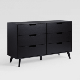 Mid-Century Hans 6-Drawer Dresser With Cut-Out Handles, Black