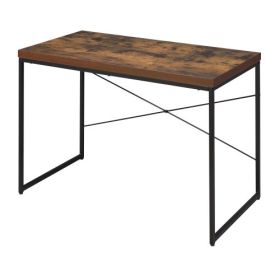 Weathered Oak And Black Writing Desk With Metal Sled Base