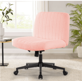 Armless Office Chair, Linen Wide Seat Home Office Chair, Cute Computer Chair With Swing Backrest (Color: Pink)