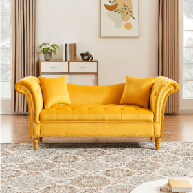 Velvet Ottoman (Color: Yellow)