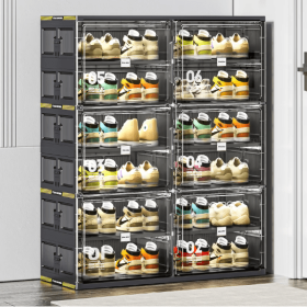 6 Layers Of 24 Pairs Of Hard Plastic Shoe Storage Cabinet, Large Stackable And Foldable Sneaker Shoe Box Storage Cabinet (Option: Black1)