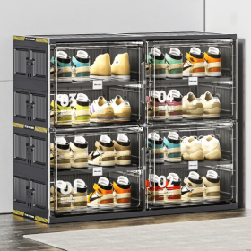 6 Layers Of 24 Pairs Of Hard Plastic Shoe Storage Cabinet, Large Stackable And Foldable Sneaker Shoe Box Storage Cabinet (Option: Black4)