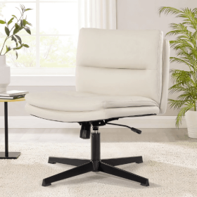 Armless Office Chair, Linen Wide Seat Home Office Chair, Cute Computer Chair With Swing Backrest (Color: White)