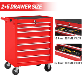 Rolling Tool Chest With 7-Drawer Tool Box With Wheels Multifunctional Tool Cart Mechanic Tool Storage Cabinet For Garage, Warehouse, Workshop, Repair (Color: Red)