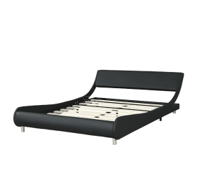 Faux Leather Upholstered Platform Bed Frame With LED Lighting With Remote Control And APP (Color: Black)