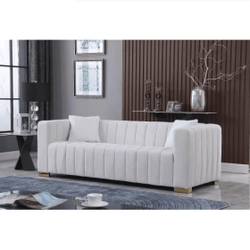 A Modern Channel Sofa Take On A Traditional Chesterfield,Black Color,3 Seater (Color: White)