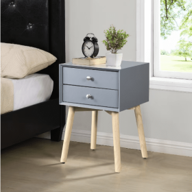 Side Table With 1 Drawer And Rubber Wood Legs, Mid-Century Modern Storage Cabinet For Bedroom Living Room Furniture (Option: Gray)