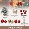 22in Mini Christmas Tree with Light Artificial Small Tabletop Woodland Christmas Decoration with Flocked Snow;  Exquisite Decor & Xmas Ornaments for T