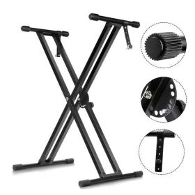 5 CORE Piano Keyboard Stand Double X Style Heavy Duty Adjustable Digital Electric Piano Riser Durable & Sturdy Music Synthesizer Holder Stands For 61 (Color: KS 2X BLK)