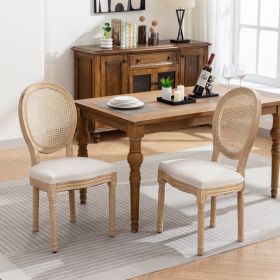 French Style Solid Wood Frame Dining Chair,Set of 2 (Material: Fabric, Color: Beige)