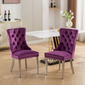 Modern High-end Tufted Solid Wood Contemporary Velvet Upholstered Dining Chair with Chrome Stainless Steel Plating Legs,Nailhead Trim,Set of 2 (Material: Velvet, Color: Purple)