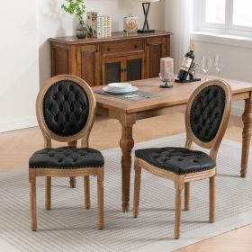 French Style Solid Wood Frame Dining Chair,Set of 2 (Material: PU, Color: Black PU)