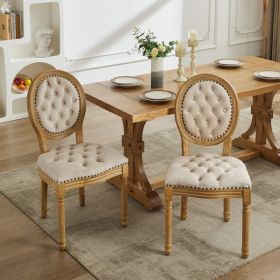 French Style Solid Wood Frame Dining Chair,Set of 2 (Material: Velvet, Color: Beige)