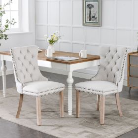 Modern High-end Tufted Solid Wood Contemporary Flax Upholstered Dining Chair with Wood Legs Nailhead Trim 2-Pcs Set (Material: Linen, Color: Beige)