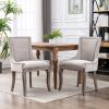 Ultra Side Dining Chair, Thickened fabric chairs with neutrally toned solid wood legs, Bronze nail head, Set of 2