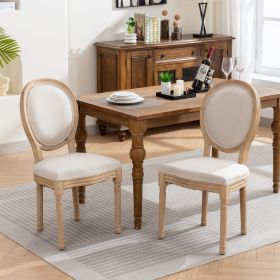 French Style Solid Wood Frame Dining Chair,Set of 2 (Material: Fabric, Color: Beige-2)