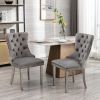 Modern High-end Tufted Solid Wood Contemporary Velvet Upholstered Dining Chair with Chrome Stainless Steel Plating Legs,Nailhead Trim,Set of 2