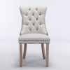 Modern High-end Tufted Solid Wood Contemporary Flax Upholstered Dining Chair with Wood Legs Nailhead Trim 2-Pcs Set