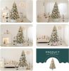 6FT/7FT Artificial Falling Snow Christmas Tree White Flocking with Plastic Silver Ball Bouquet LED Light Decoration & Metal Stand for Indoor or Outdoo