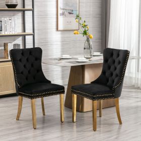 Modern High-end Tufted Solid Wood Contemporary Velvet Upholstered Dining Chair with Chrome Stainless Steel Plating Legs,Nailhead Trim,Set of 2 (Material: Velvet, Color: Black-2)