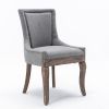 Ultra Side Dining Chair, Thickened fabric chairs with neutrally toned solid wood legs, Bronze nail head, Set of 2