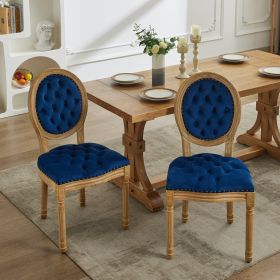 French Style Solid Wood Frame Dining Chair,Set of 2 (Material: Velvet, Color: Blue)