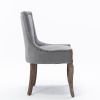 Ultra Side Dining Chair, Thickened fabric chairs with neutrally toned solid wood legs, Bronze nail head, Set of 2