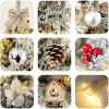 6FT/7FT Artificial Falling Snow Christmas Tree White Flocking with Plastic Silver Ball Bouquet LED Light Decoration & Metal Stand for Indoor or Outdoo