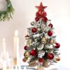 22in Mini Christmas Tree with Light Artificial Small Tabletop Woodland Christmas Decoration with Flocked Snow;  Exquisite Decor & Xmas Ornaments for T