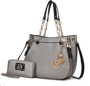 MKF Collection Lina Tote Handbag with Wristlet Wallet Vegan Leather Crossover Women's Purse by Mia K (Material: Vegan Leather, Color: Pewter)