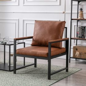 Modern Faux Leather Accent Chair with Black Powder Coated Metal Frame, Single Sofa for Living Room Bedroom (Material: PU, Color: Orange)