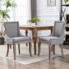 Ultra Side Dining Chair, Thickened fabric chairs with neutrally toned solid wood legs, Bronze nail head, Set of 2