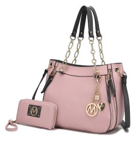 MKF Collection Lina Tote Handbag with Wristlet Wallet Vegan Leather Crossover Women's Purse by Mia K (Material: Vegan Leather, Color: Pink)